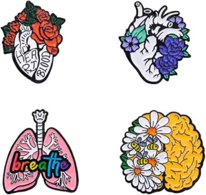 Floral Organ Enamel Pins Brain Breather Lung Heart Human Organs Brooch Creative Flowers Anti-light Brooches Lapel Badges Cartoon Plant Metal Badge Enamel Pin Clothes Bag Decor Jewelry Gift for Women