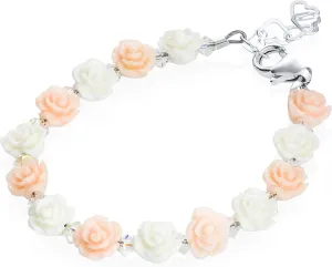 Flower Girl Pink, White Mini Flower Beads with Clear European Crystals Baby Bracelet (BFLPW)