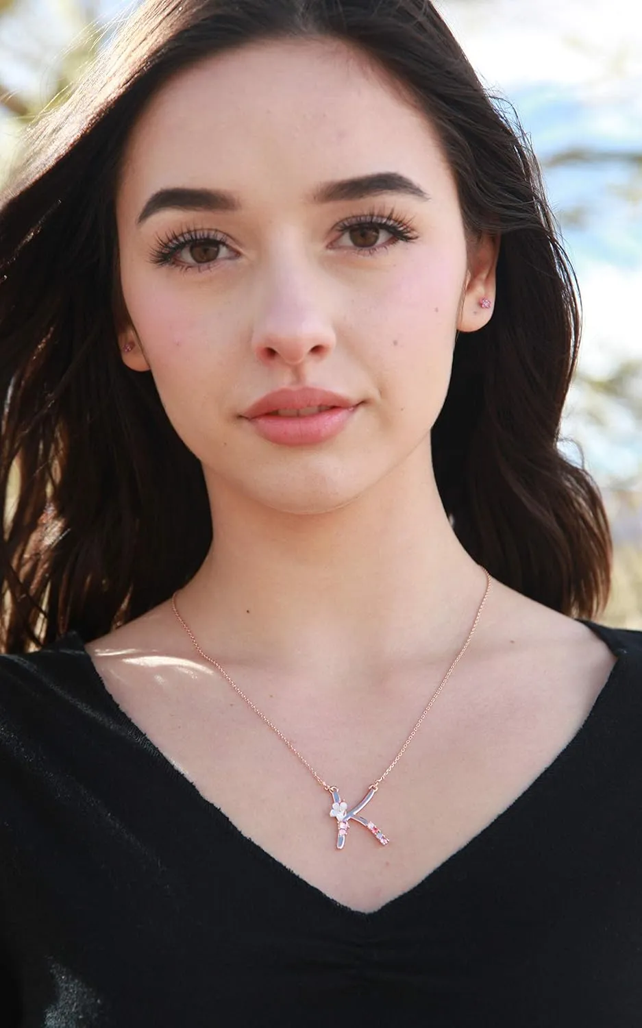 Flower Initial Letter Necklace Pink Red Blue Simulated Pearl Pendant Name Jewelry Made with Austrian Crystals Rose Gold Plated Anniversary Birthday Gifts for Women,18" 2"