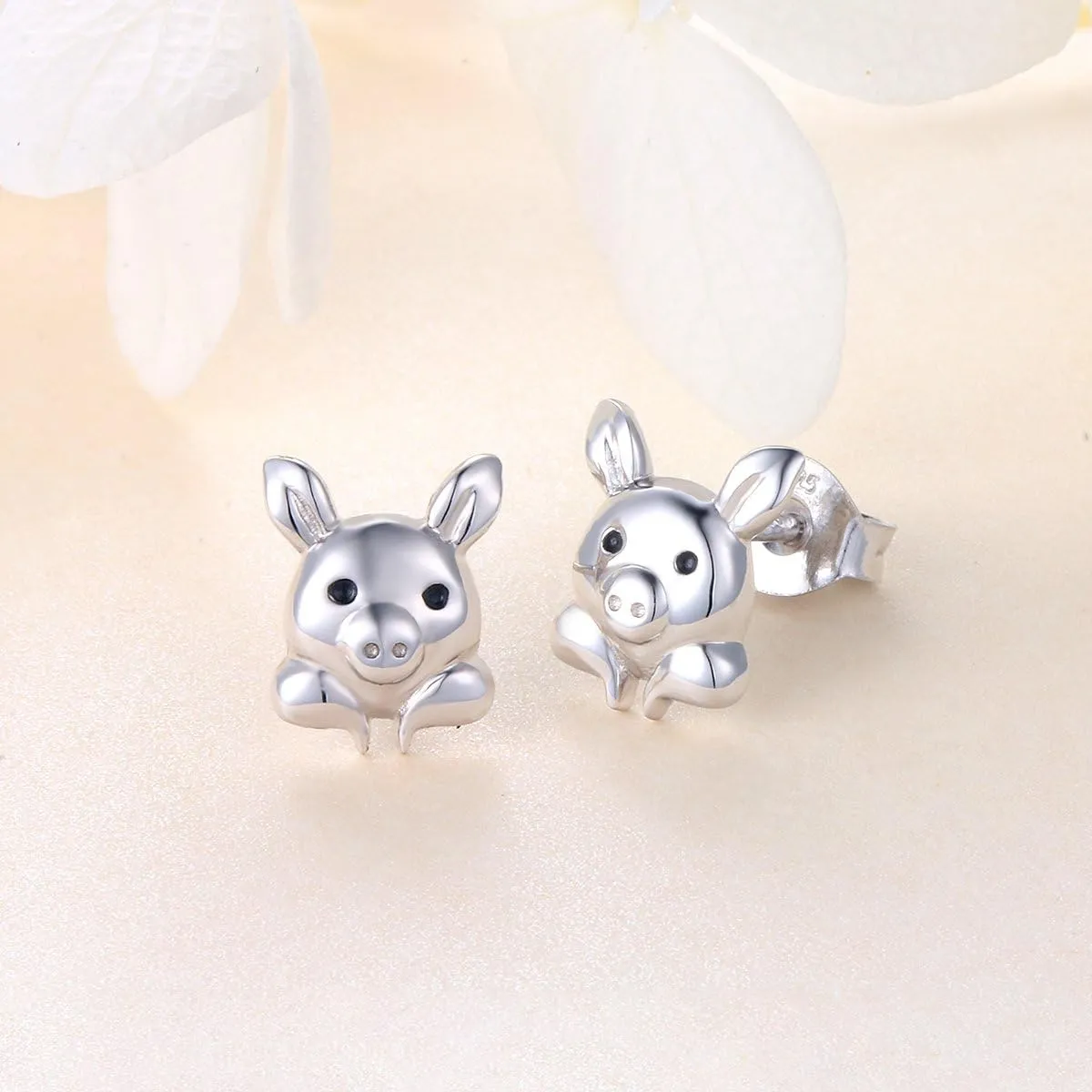 FLYOW 925 Sterling Silver Animal Earring Studs Cute Stud Earrings Women Gifts