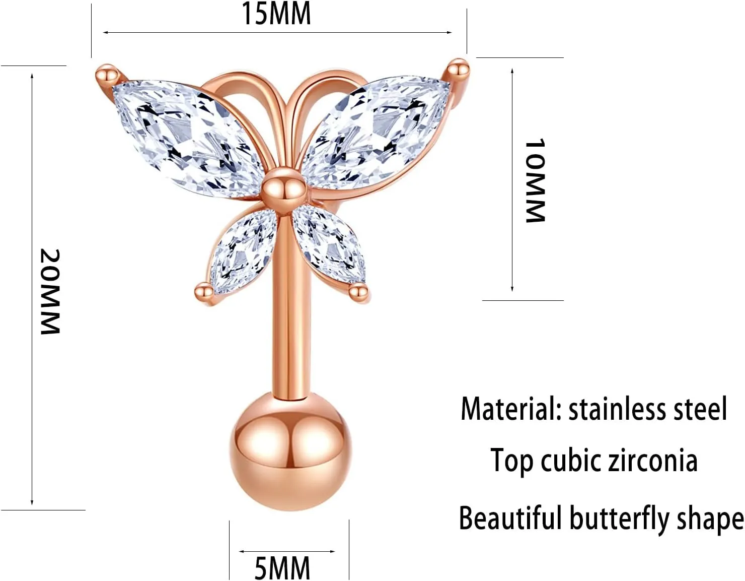 FLYUN Butterfly Belly Button Ring, Reverse Belly Ring, Tiara Gold Dainty Navel Ring Belly Piercing Small Belly Jewelry