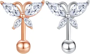 FLYUN Butterfly Belly Button Ring, Reverse Belly Ring, Tiara Gold Dainty Navel Ring Belly Piercing Small Belly Jewelry