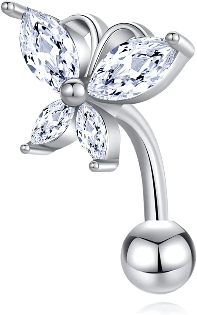 FLYUN Butterfly Belly Button Ring, Reverse Belly Ring, Tiara Gold Dainty Navel Ring Belly Piercing Small Belly Jewelry