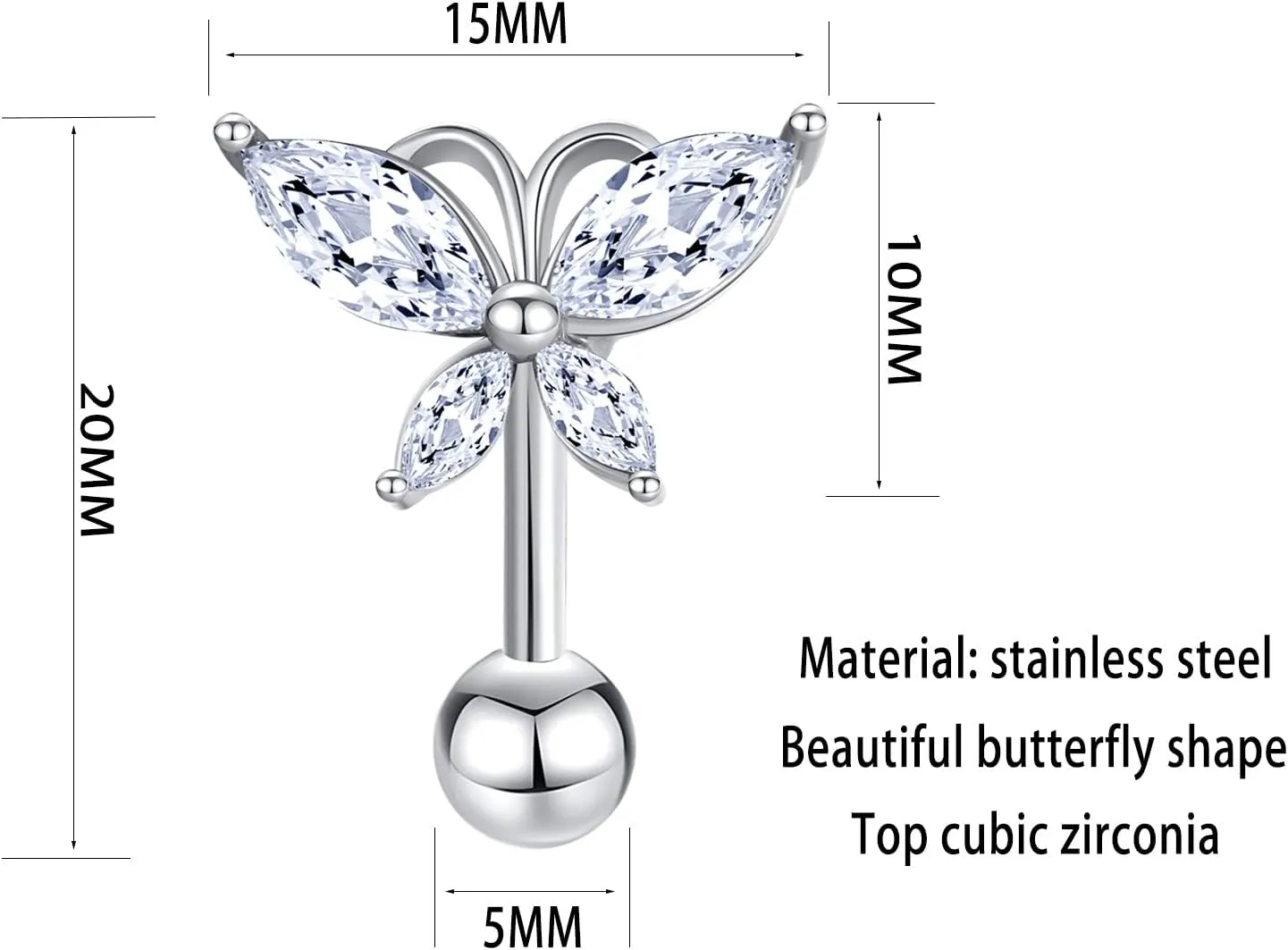 FLYUN Butterfly Belly Button Ring, Reverse Belly Ring, Tiara Gold Dainty Navel Ring Belly Piercing Small Belly Jewelry
