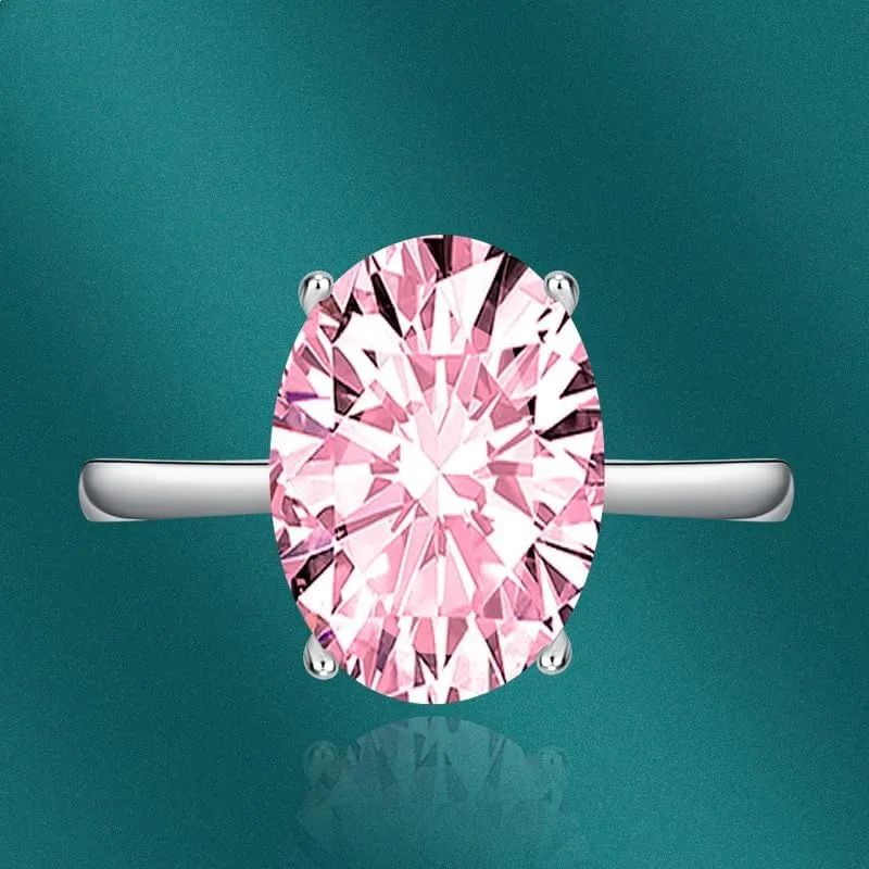 FLYYQMIAO 3CT 925 Sterling Silver Engagement Rings Oval Cut Solitaire Cubic Zirconia CZ Promise Adjustable Rings for Her Wedding Bands for Women Simulated Diamond Birthstone Open Rings(Pink)