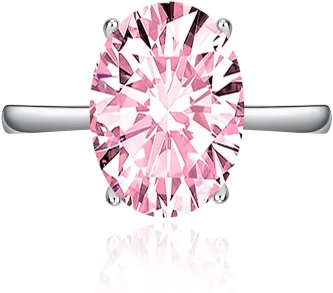 FLYYQMIAO 3CT 925 Sterling Silver Engagement Rings Oval Cut Solitaire Cubic Zirconia CZ Promise Adjustable Rings for Her Wedding Bands for Women Simulated Diamond Birthstone Open Rings(Pink)