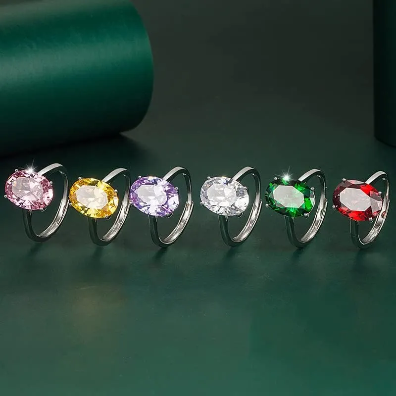 FLYYQMIAO 3CT 925 Sterling Silver Engagement Rings Oval Cut Solitaire Cubic Zirconia CZ Promise Adjustable Rings for Her Wedding Bands for Women Simulated Diamond Birthstone Open Rings(Pink)