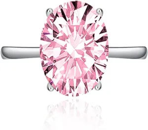 FLYYQMIAO 3CT 925 Sterling Silver Engagement Rings Oval Cut Solitaire Cubic Zirconia CZ Promise Adjustable Rings for Her Wedding Bands for Women Simulated Diamond Birthstone Open Rings(Pink)