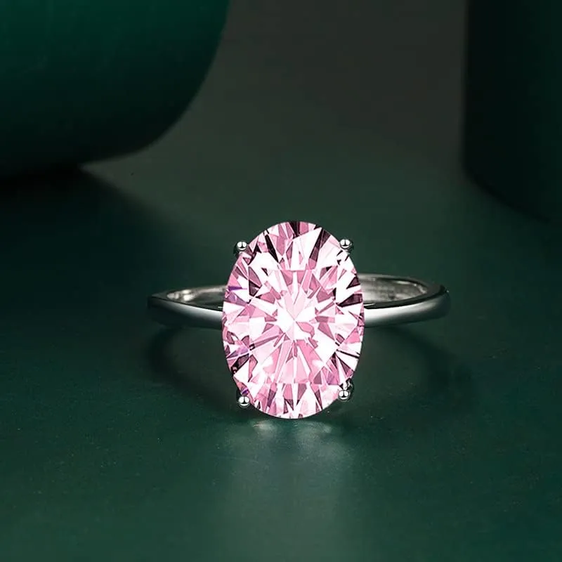 FLYYQMIAO 3CT 925 Sterling Silver Engagement Rings Oval Cut Solitaire Cubic Zirconia CZ Promise Adjustable Rings for Her Wedding Bands for Women Simulated Diamond Birthstone Open Rings(Pink)