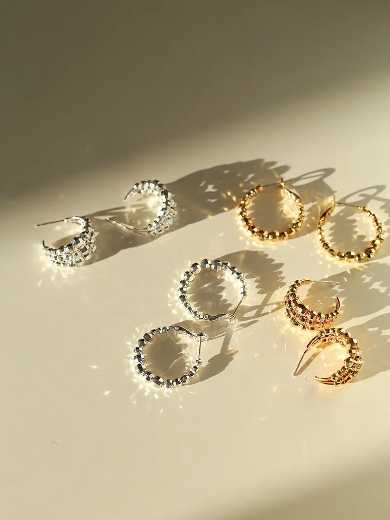 Fortune's Turn Faceted Laser Gradient Bead Triple Huggie Earrings