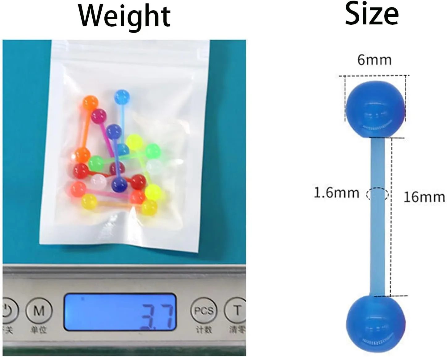 FORUBUS Colorful Tongue Rings Nipple Rings for Women Body Piercing Jewelry 14G 16mm Pierced Barbells Body Jewelry 50Pcs/30Pcs/20Pcs Pack