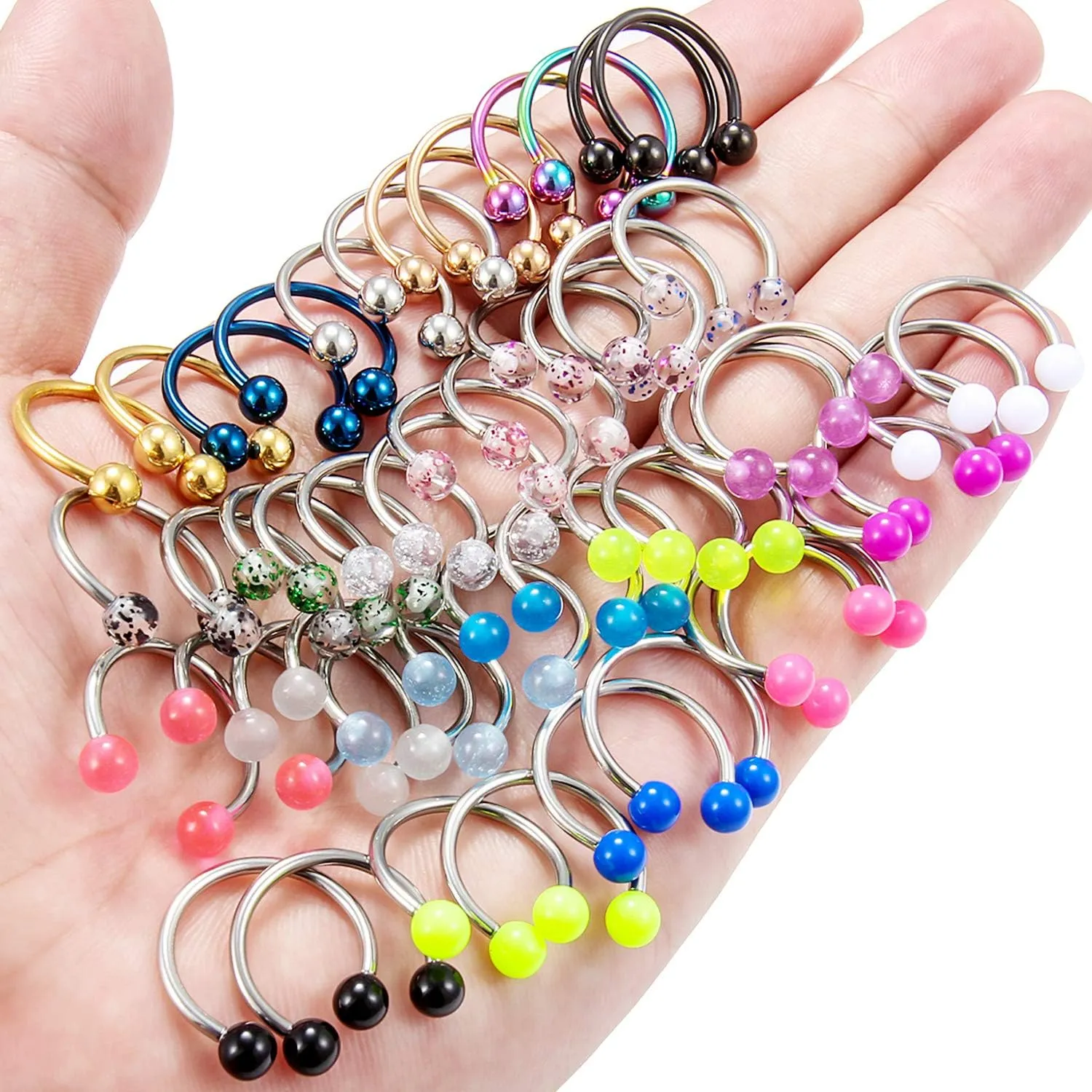 Ftovosyo 48PCS 16G-14G Nipplerings Piercing Women Surgical Steel Glow in The Dark Nipple Rings Hoop Horseshoe Barbell Piercing Jewelry