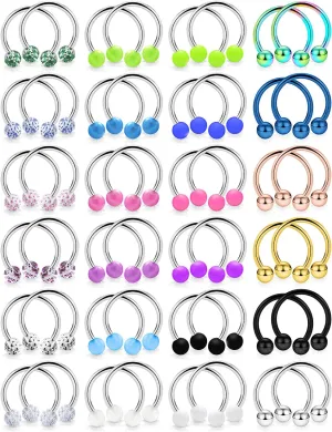 Ftovosyo 48PCS 16G-14G Nipplerings Piercing Women Surgical Steel Glow in The Dark Nipple Rings Hoop Horseshoe Barbell Piercing Jewelry