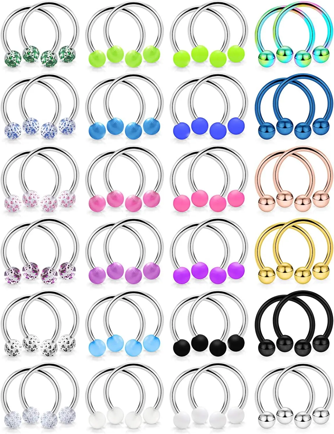 Ftovosyo 48PCS 16G-14G Nipplerings Piercing Women Surgical Steel Glow in The Dark Nipple Rings Hoop Horseshoe Barbell Piercing Jewelry