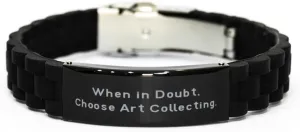 Fun Art Collecting Black Glidelock Clasp Bracelet, When in Doubt, Choose, Unique Idea Engraved Bracelet For Friends From Friends, Friends bracelet, Black bracelet, Bracelet gift, Friendship bracelet