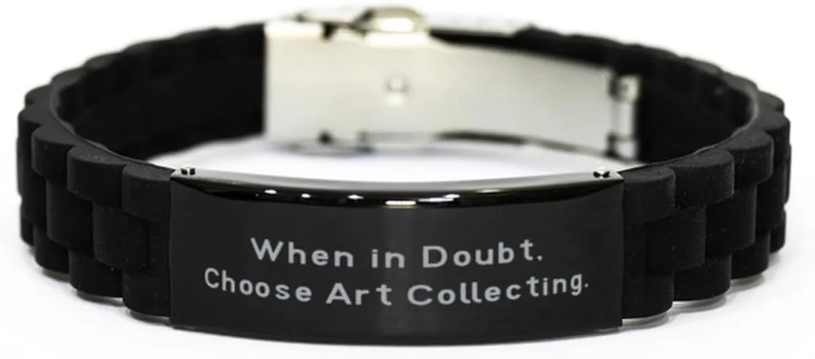 Fun Art Collecting Black Glidelock Clasp Bracelet, When in Doubt, Choose, Unique Idea Engraved Bracelet For Friends From Friends, Friends bracelet, Black bracelet, Bracelet gift, Friendship bracelet