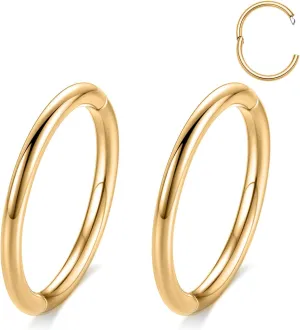 FUNLMO 2pcs Titanium Half Closure New Secure Hook Hinge Segment Ring for Nose Septum Conch Daith Helix Tragus Rook Cartilage Piercing 18G 16G 6mm to12mm