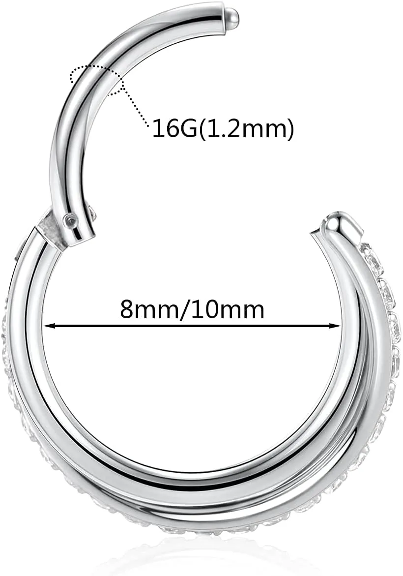 FUNLMO 316L Surgical Steel Tragus Helix Rook Conch Daith Piercing Jewelry Cartilage Hoop Earring Cube Zircon Hinged Nose Ring Hoop