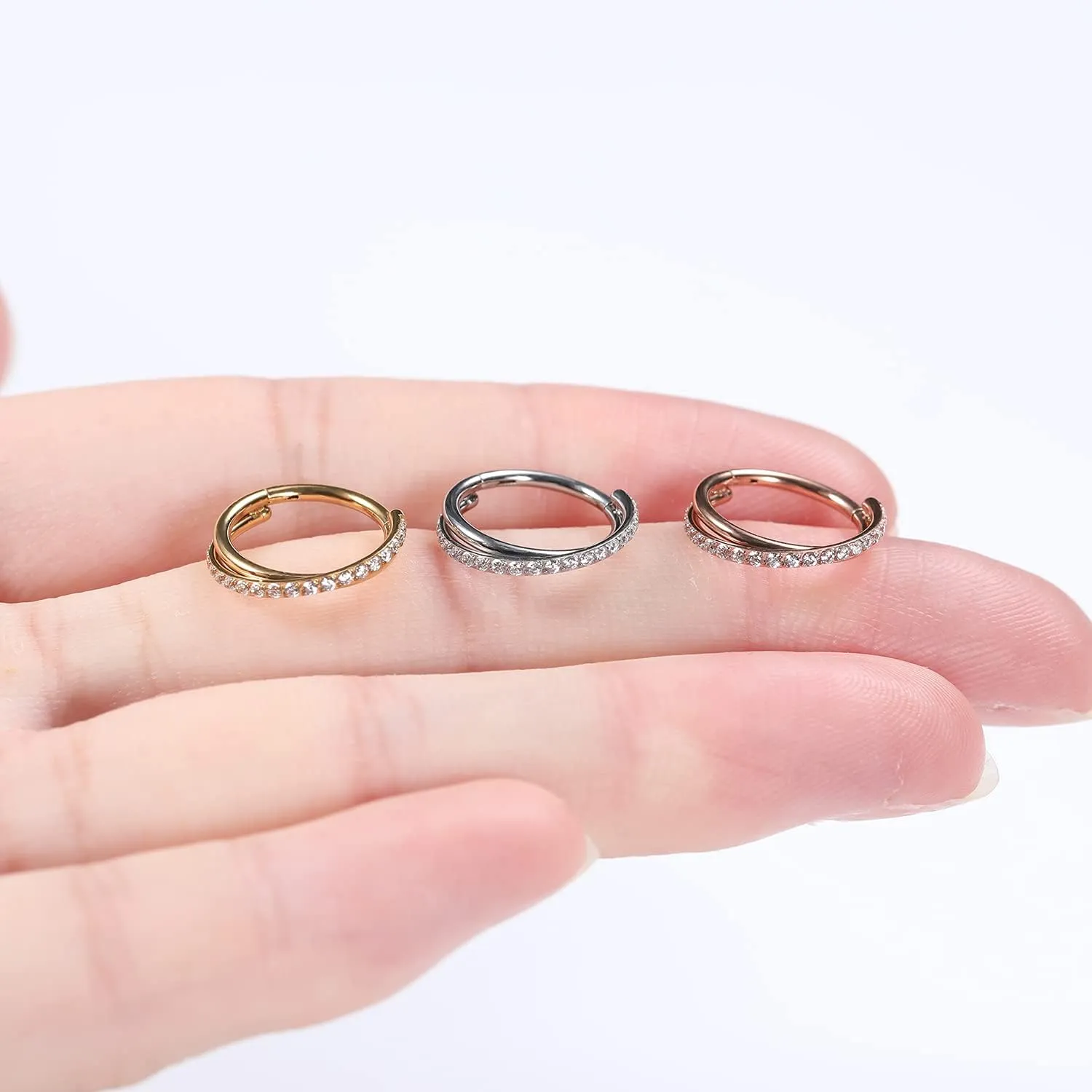 FUNLMO 316L Surgical Steel Tragus Helix Rook Conch Daith Piercing Jewelry Cartilage Hoop Earring Cube Zircon Hinged Nose Ring Hoop