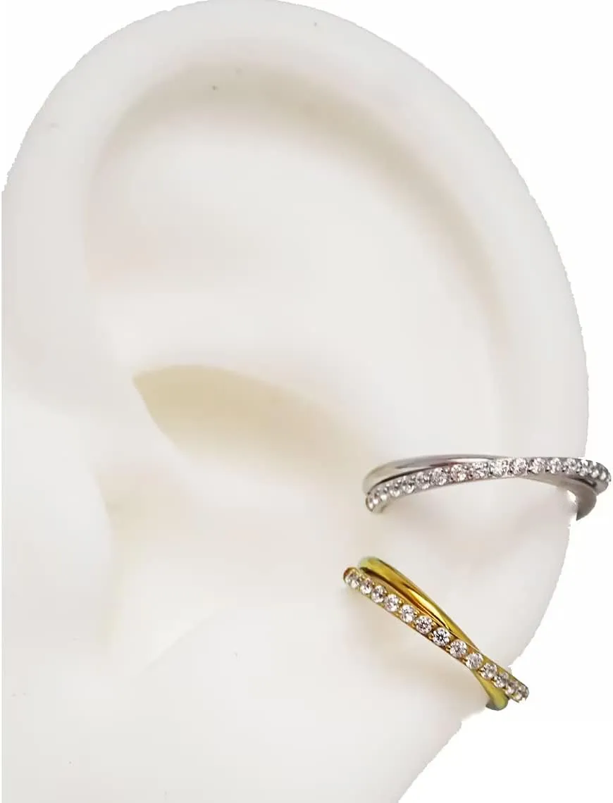 FUNLMO 316L Surgical Steel Tragus Helix Rook Conch Daith Piercing Jewelry Cartilage Hoop Earring Cube Zircon Hinged Nose Ring Hoop