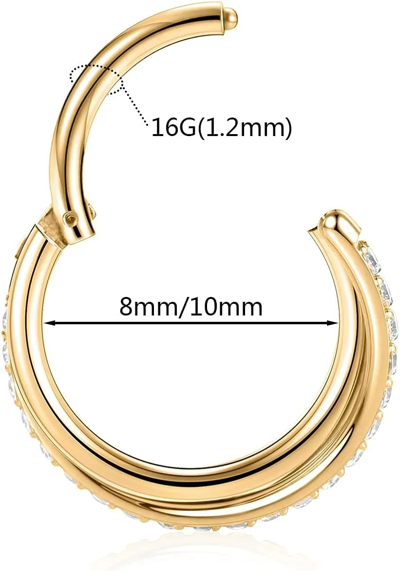 FUNLMO 316L Surgical Steel Tragus Helix Rook Conch Daith Piercing Jewelry Cartilage Hoop Earring Cube Zircon Hinged Nose Ring Hoop