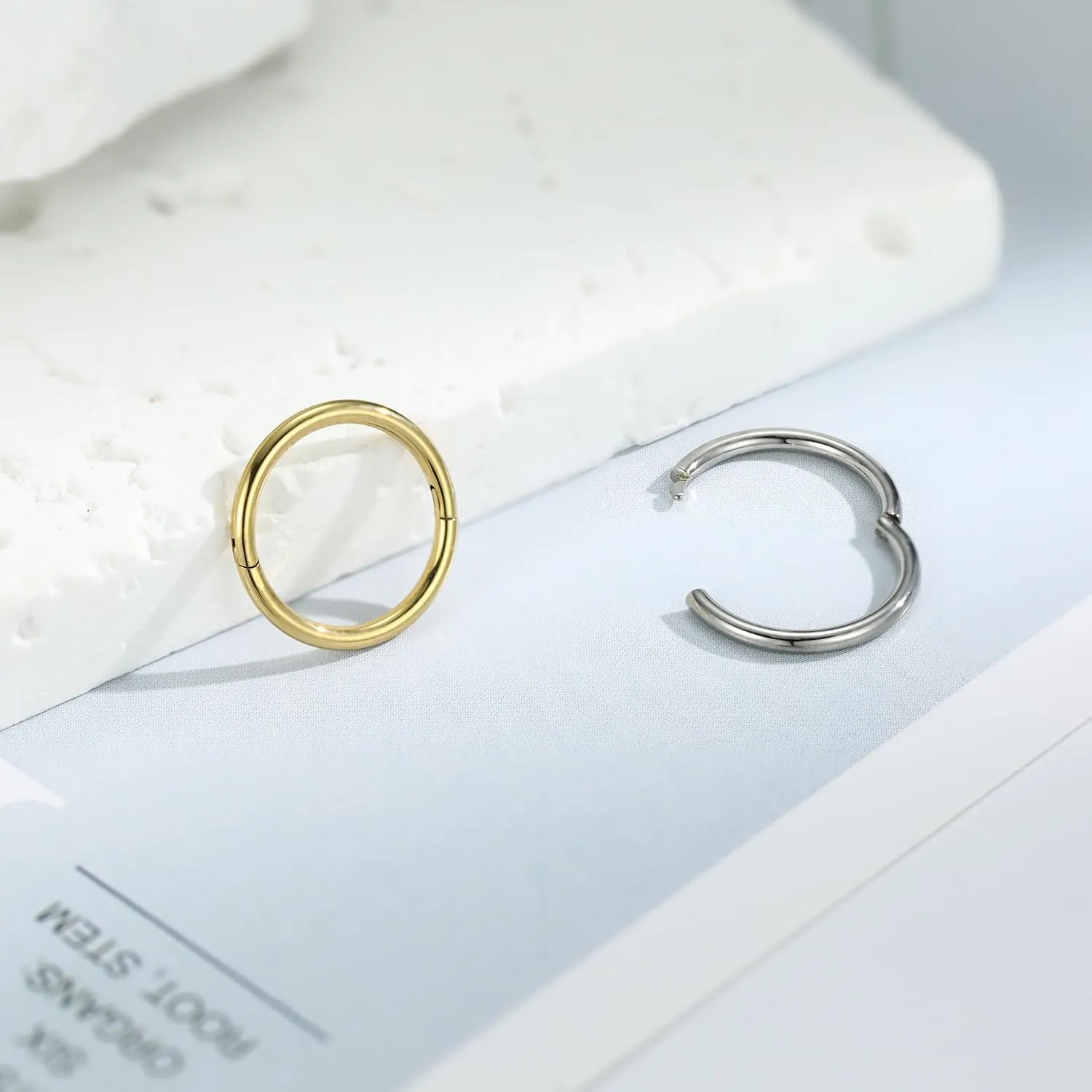 FUNLMO 3pcs Titanium Hinge Segment Ring for Nose Septum Conch Daith Helix Tragus Rook Cartilage Piercing Half Closure New Secure Hook 18G 16G 6mm to 12mm
