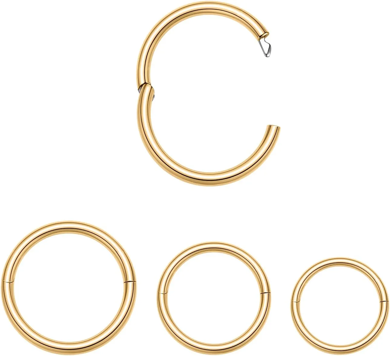 FUNLMO 3pcs Titanium Hinge Segment Ring for Nose Septum Conch Daith Helix Tragus Rook Cartilage Piercing Half Closure New Secure Hook 18G 16G 6mm to 12mm