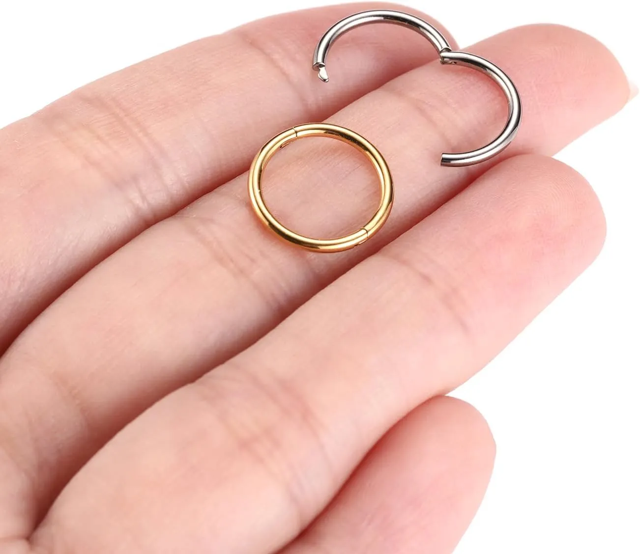 FUNLMO 3pcs Titanium Hinge Segment Ring for Nose Septum Conch Daith Helix Tragus Rook Cartilage Piercing Half Closure New Secure Hook 18G 16G 6mm to 12mm