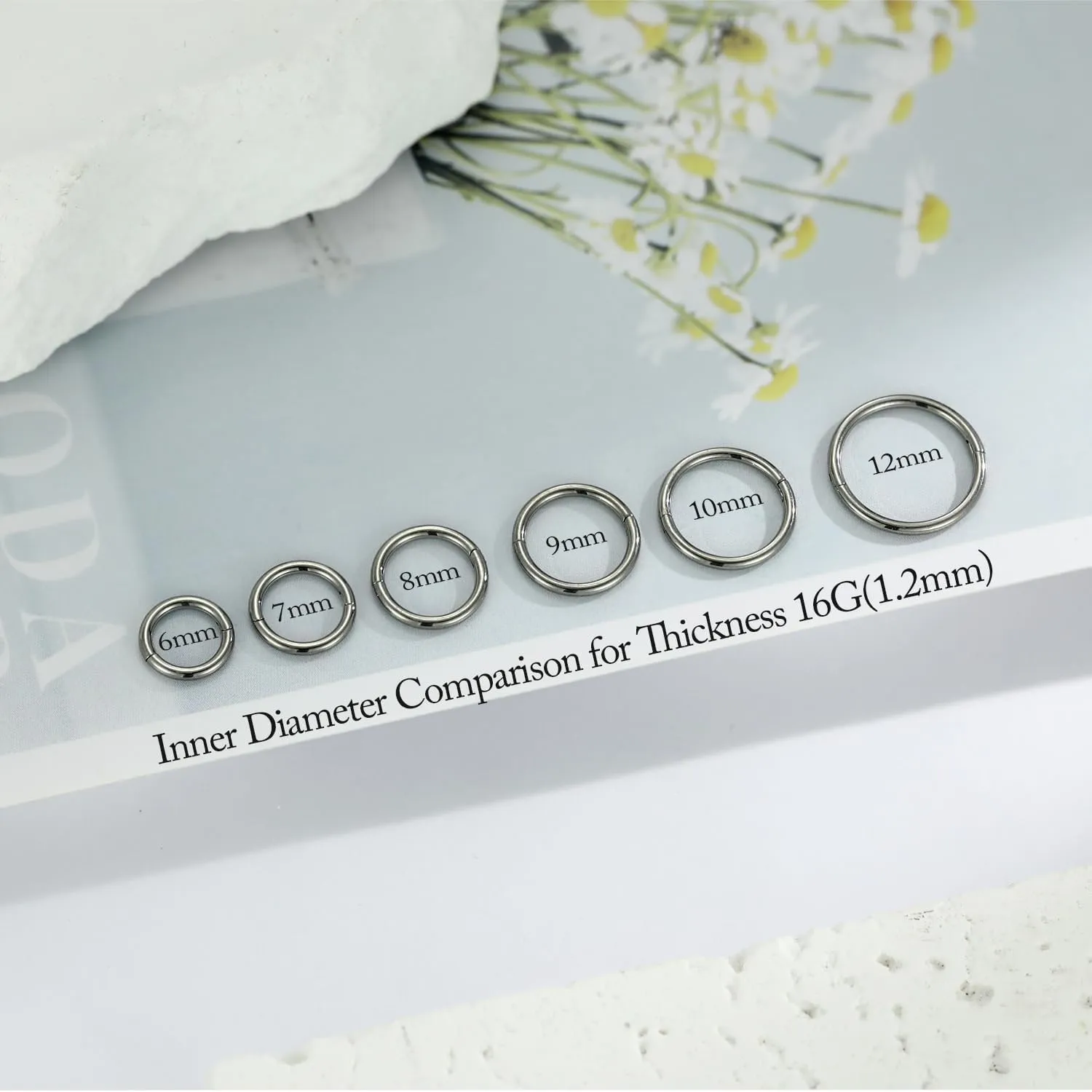 FUNLMO 3pcs Titanium Hinge Segment Ring for Nose Septum Conch Daith Helix Tragus Rook Cartilage Piercing Half Closure New Secure Hook 18G 16G 6mm to 12mm