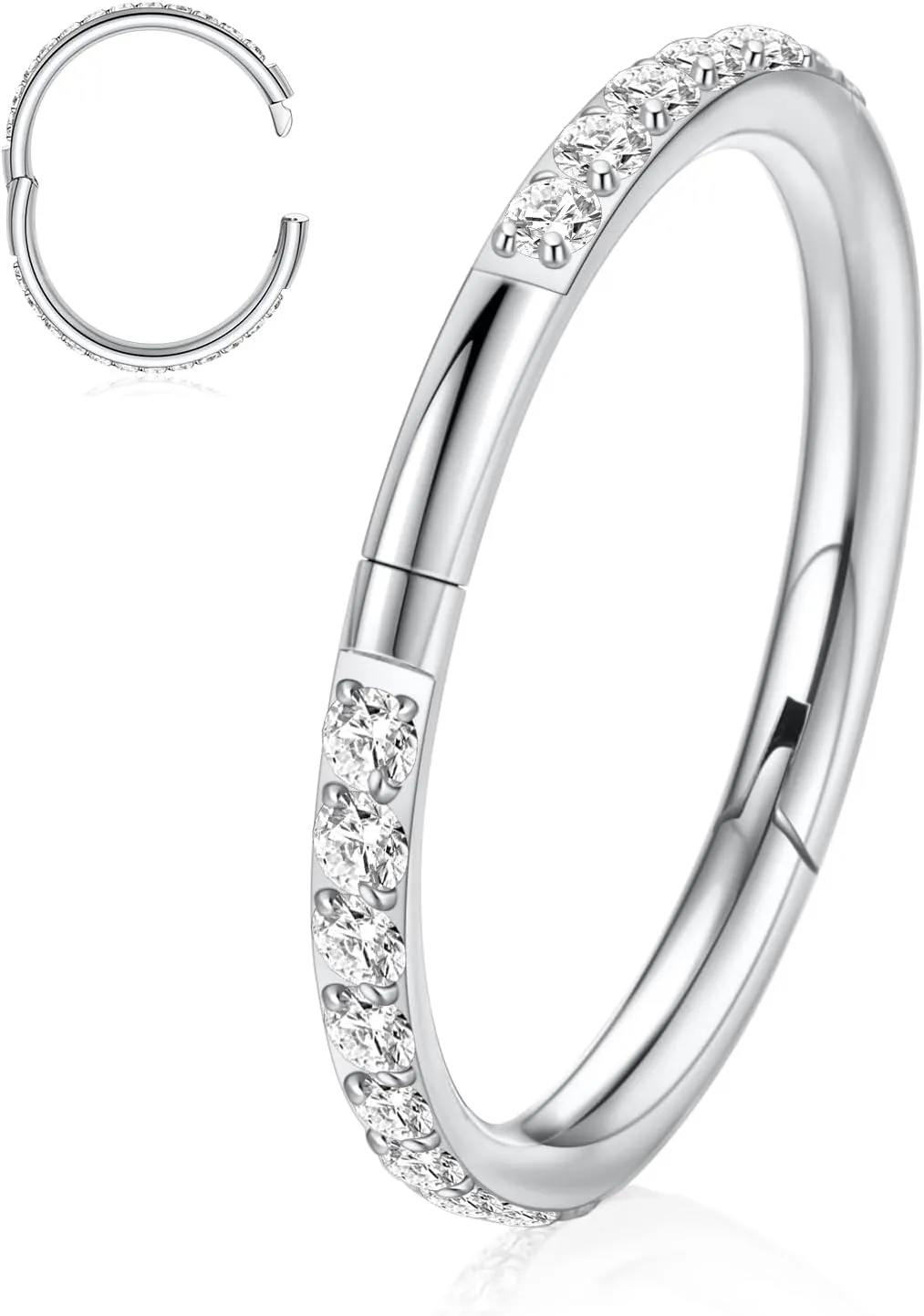 FUNLMO Titanium Nose Ring Hoop Septum Daith Helix Tragus Rook Cartilage Piercing Jewelry Half Closure Secure Hook Hinge Segment Ring 16G 6mm to 10mm