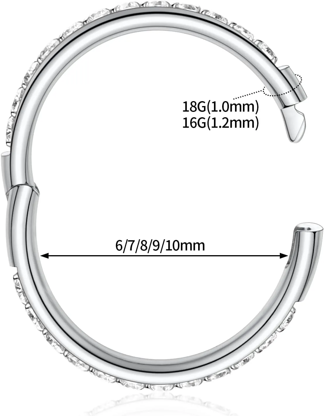 FUNLMO Titanium Nose Ring Hoop Septum Daith Helix Tragus Rook Cartilage Piercing Jewelry Half Closure Secure Hook Hinge Segment Ring 16G 6mm to 10mm