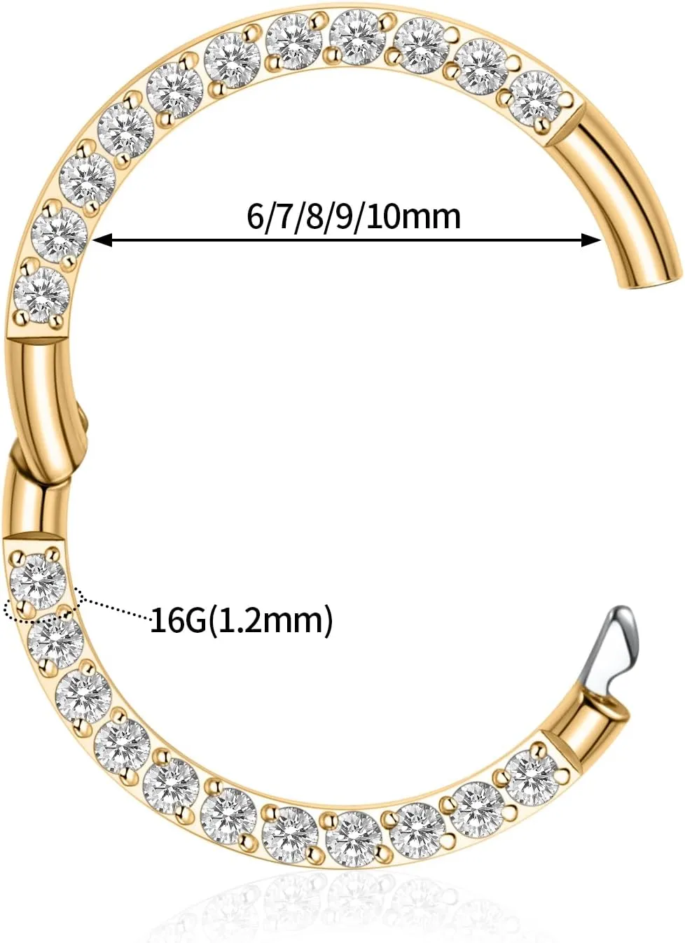 FUNLMO Titanium Nose Ring Hoop Septum Daith Helix Tragus Rook Cartilage Piercing Jewelry Half Closure Secure Hook Hinge Segment Ring 16G 6mm to 10mm