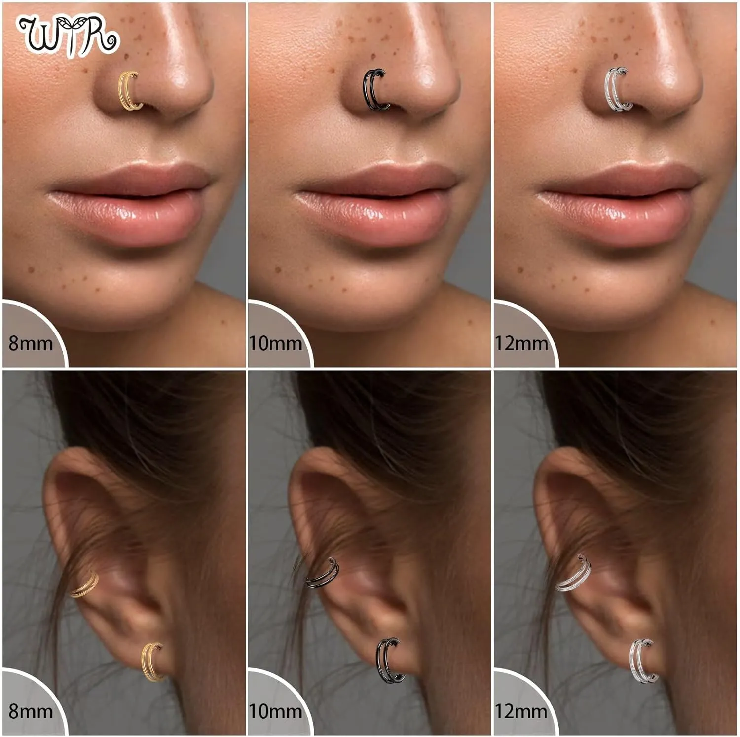 G23 Titanium Conch Piercing Jewelry Hoop: 16G 8mm/10mm/12mm Diamond Cartilage Earring Helix Double Piercing Hoop Septum Rings Hypoallergenic Nose Rings Hinged Segment Clicker Lip Rings Rook Daith Tragus Earrings