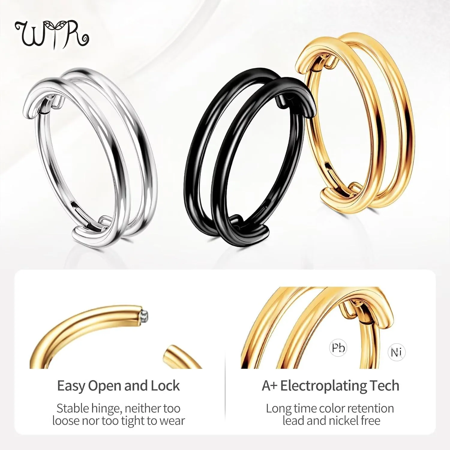 G23 Titanium Conch Piercing Jewelry Hoop: 16G 8mm/10mm/12mm Diamond Cartilage Earring Helix Double Piercing Hoop Septum Rings Hypoallergenic Nose Rings Hinged Segment Clicker Lip Rings Rook Daith Tragus Earrings