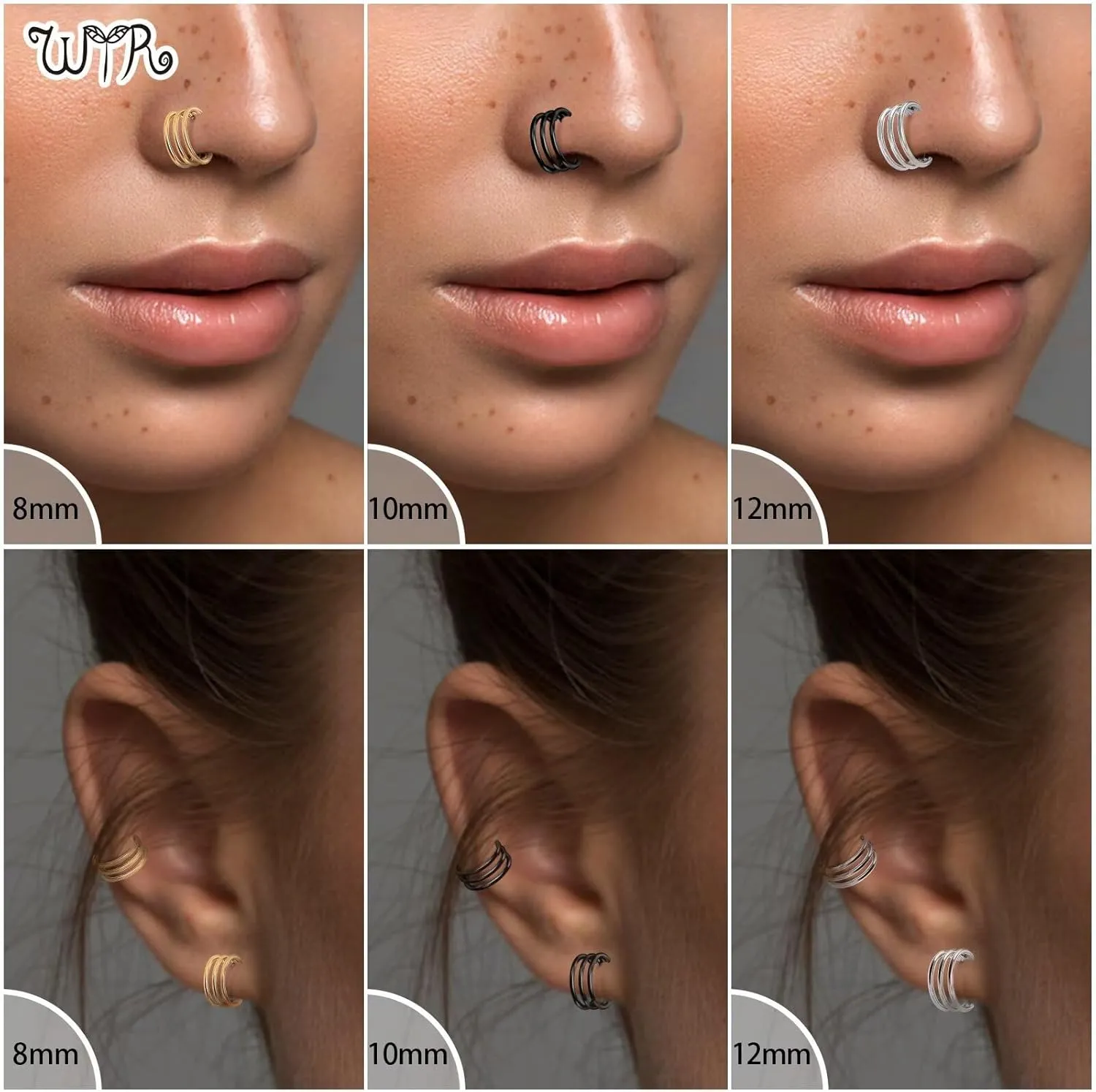 G23 Titanium Conch Piercing Jewelry Hoop: 16G 8mm/10mm/12mm Diamond Cartilage Earring Helix Double Piercing Hoop Septum Rings Hypoallergenic Nose Rings Hinged Segment Clicker Lip Rings Rook Daith Tragus Earrings
