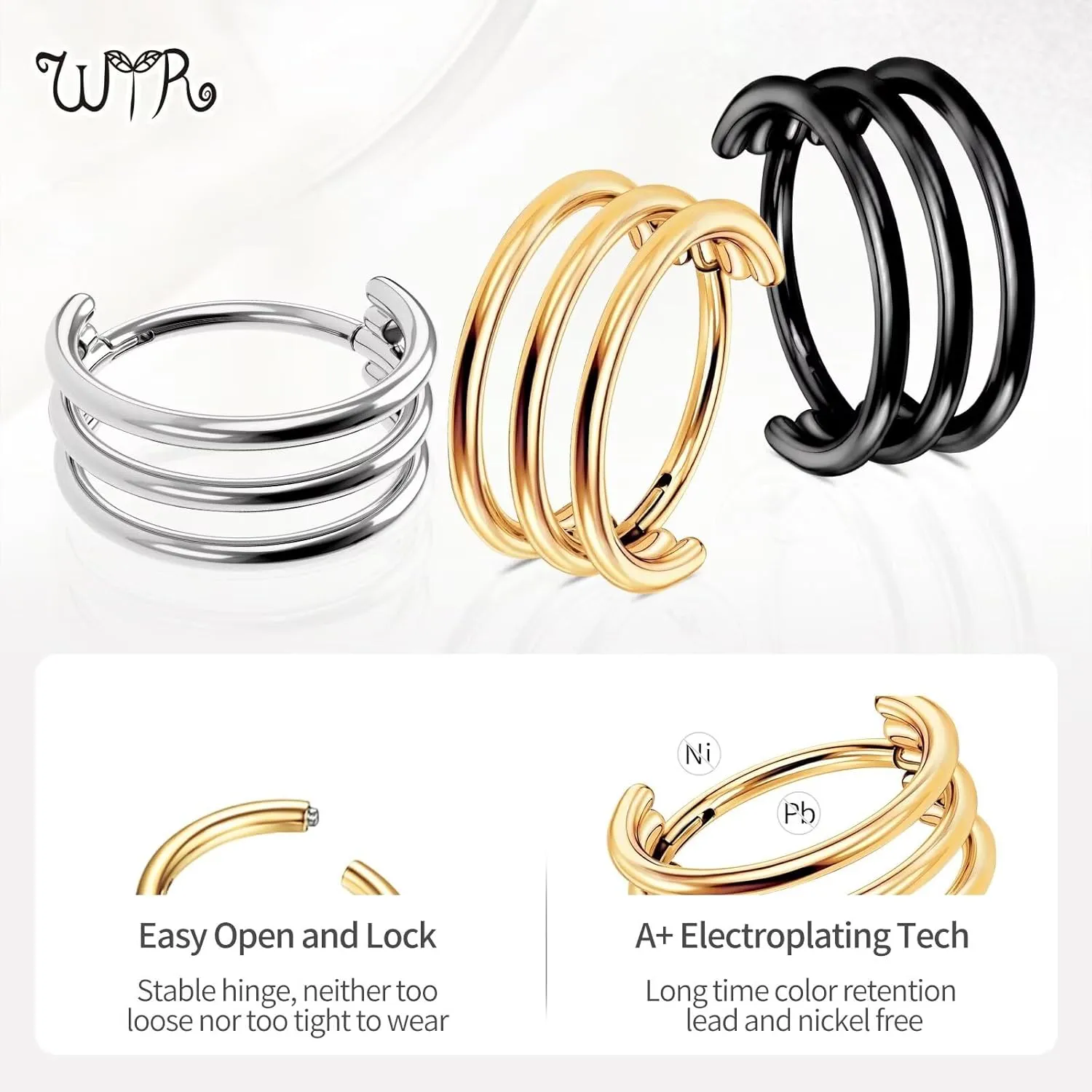 G23 Titanium Conch Piercing Jewelry Hoop: 16G 8mm/10mm/12mm Diamond Cartilage Earring Helix Double Piercing Hoop Septum Rings Hypoallergenic Nose Rings Hinged Segment Clicker Lip Rings Rook Daith Tragus Earrings