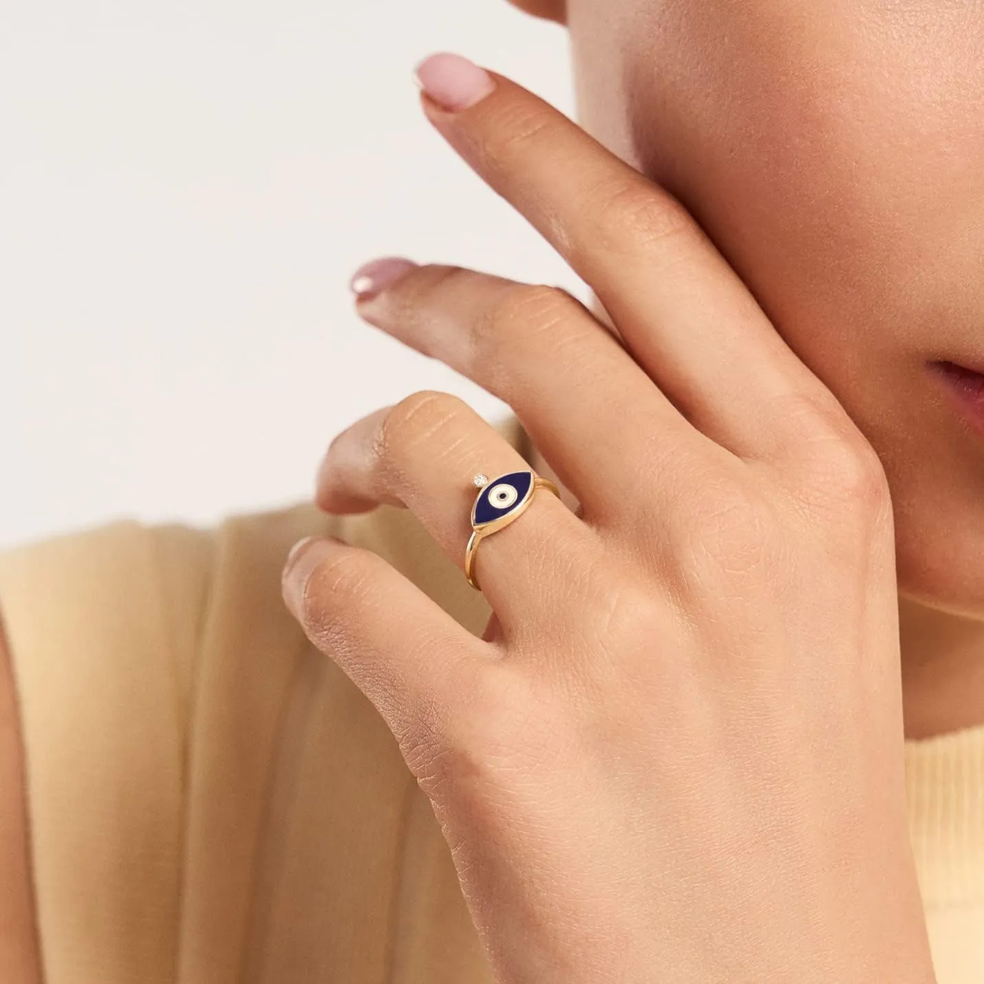 Gelin 14k Solid Gold Evil Eye Ring for Women