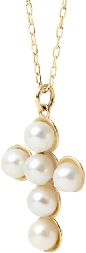 Gelin Pearl Cross Necklace in 14K Solid Gold
