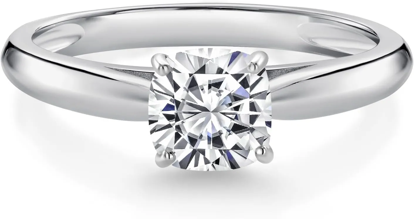 Gem Stone King 10K White Gold Lab Grown Diamond Engagement Ring For Women | 0.70 Cttw | Cushion 5MM | Gemstone April Birthstone | DEF Color | VVS-VS Clarity | Available in Size 5,6,7,8,9