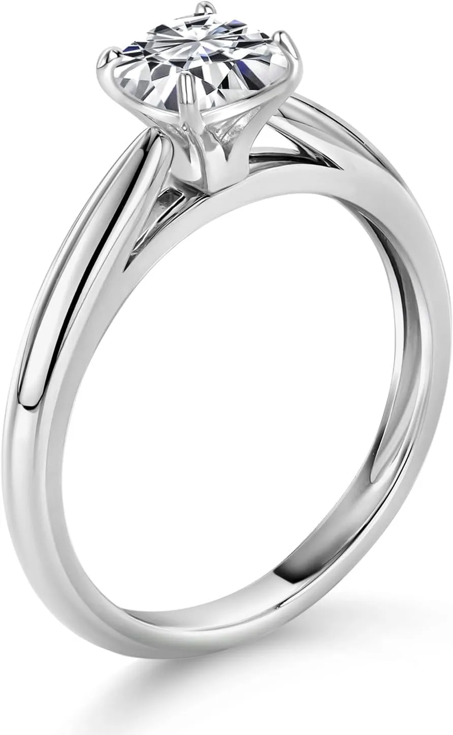 Gem Stone King 10K White Gold Lab Grown Diamond Engagement Ring For Women | 0.70 Cttw | Cushion 5MM | Gemstone April Birthstone | DEF Color | VVS-VS Clarity | Available in Size 5,6,7,8,9