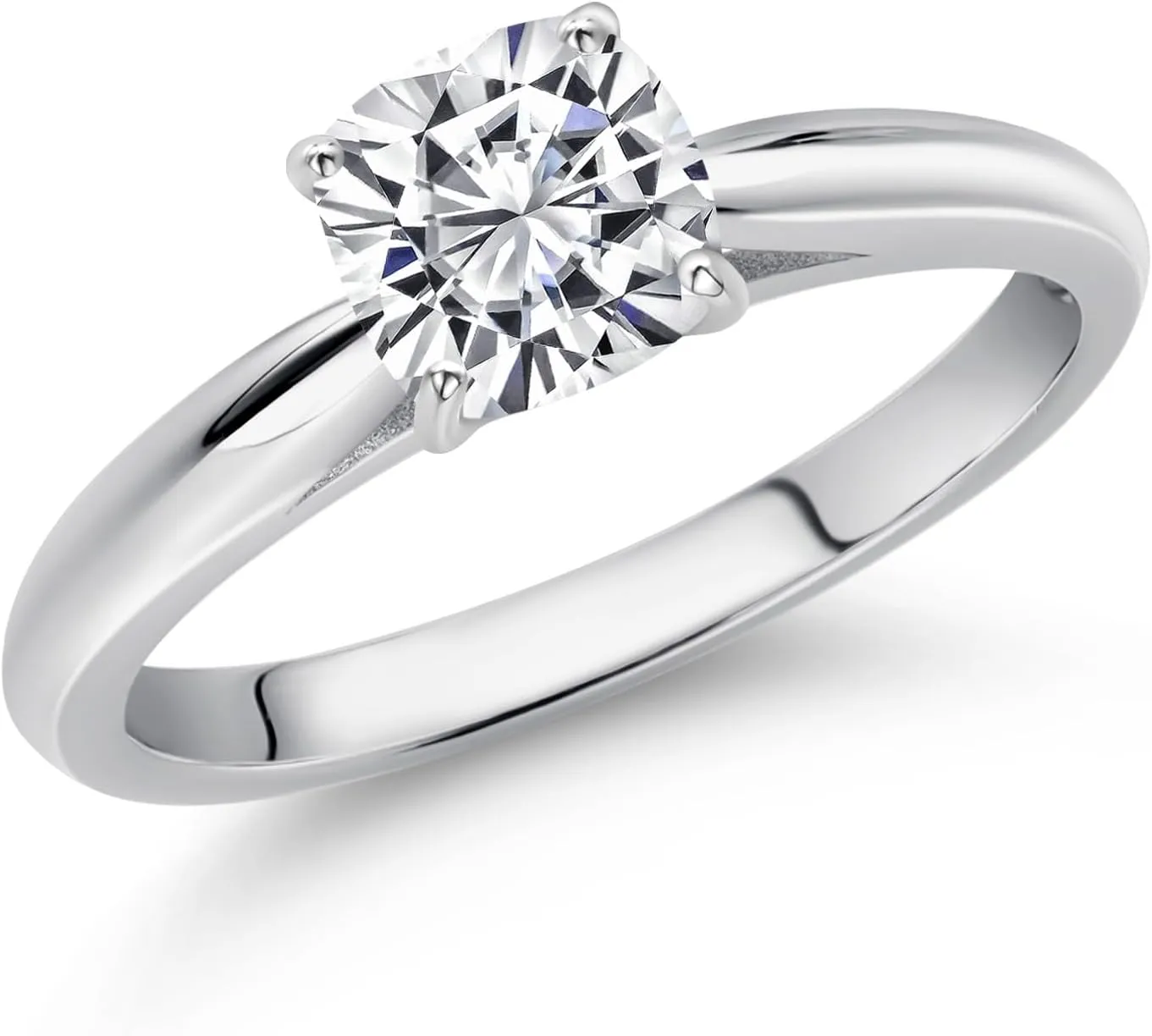 Gem Stone King 10K White Gold Lab Grown Diamond Engagement Ring For Women | 0.70 Cttw | Cushion 5MM | Gemstone April Birthstone | DEF Color | VVS-VS Clarity | Available in Size 5,6,7,8,9