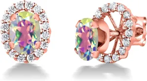 Gem Stone King 18K Rose Gold Plated Silver Oval Mercury Mist Mystic Topaz Removable Jacket Stud Earrings For Women | Oval 7X5MM | 2.00 Cttw