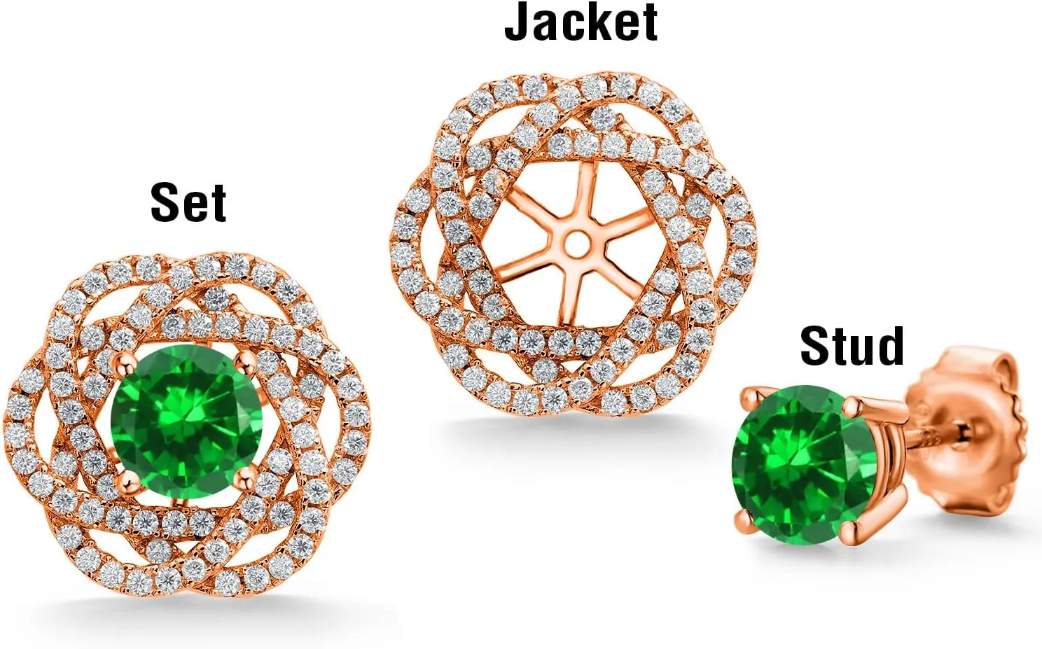 Gem Stone King 18K Rose Gold Plated Silver Round 6MM Gemstone Birthstone Stud Earrings with White Moissanite Removable Earrings Jackets For Women