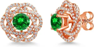 Gem Stone King 18K Rose Gold Plated Silver Round 6MM Gemstone Birthstone Stud Earrings with White Moissanite Removable Earrings Jackets For Women