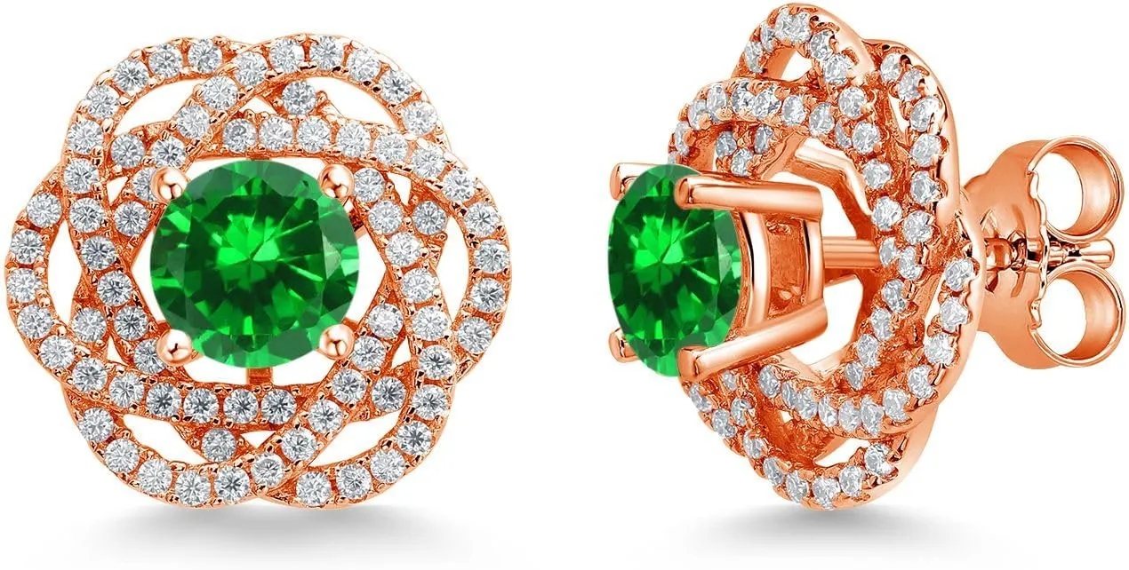 Gem Stone King 18K Rose Gold Plated Silver Round 6MM Gemstone Birthstone Stud Earrings with White Moissanite Removable Earrings Jackets For Women