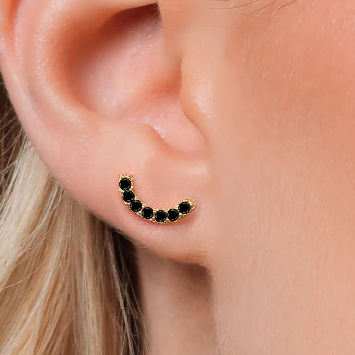 Gem Stone King 18K Yellow Gold Plated Silver Round 2MM Gemstone Stud Ear Crawler Earrings for Women