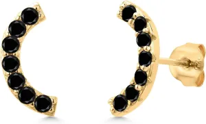 Gem Stone King 18K Yellow Gold Plated Silver Round 2MM Gemstone Stud Ear Crawler Earrings for Women