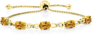 Gem Stone King 18K Yellow Gold Plated Silver Yellow Citrine and White Lab Grown Diamond Tennis Bracelet For Women (3.65 Cttw, Gemstone Birthstone, Fully Adjustable Up to 9 Inch)