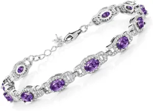 Gem Stone King 925 Sterling Silver Oval Gemstone Birthstone Tennis Bracelet For Women | Oval 6X4MM | 7 Inch With 1 Inch Extender | Fine Jewelry Gifts for Her Mom Women Wife