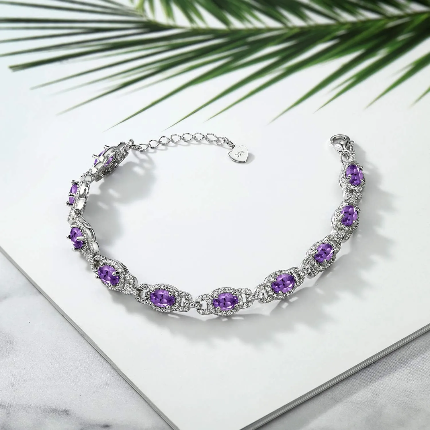 Gem Stone King 925 Sterling Silver Oval Gemstone Birthstone Tennis Bracelet For Women | Oval 6X4MM | 7 Inch With 1 Inch Extender | Fine Jewelry Gifts for Her Mom Women Wife